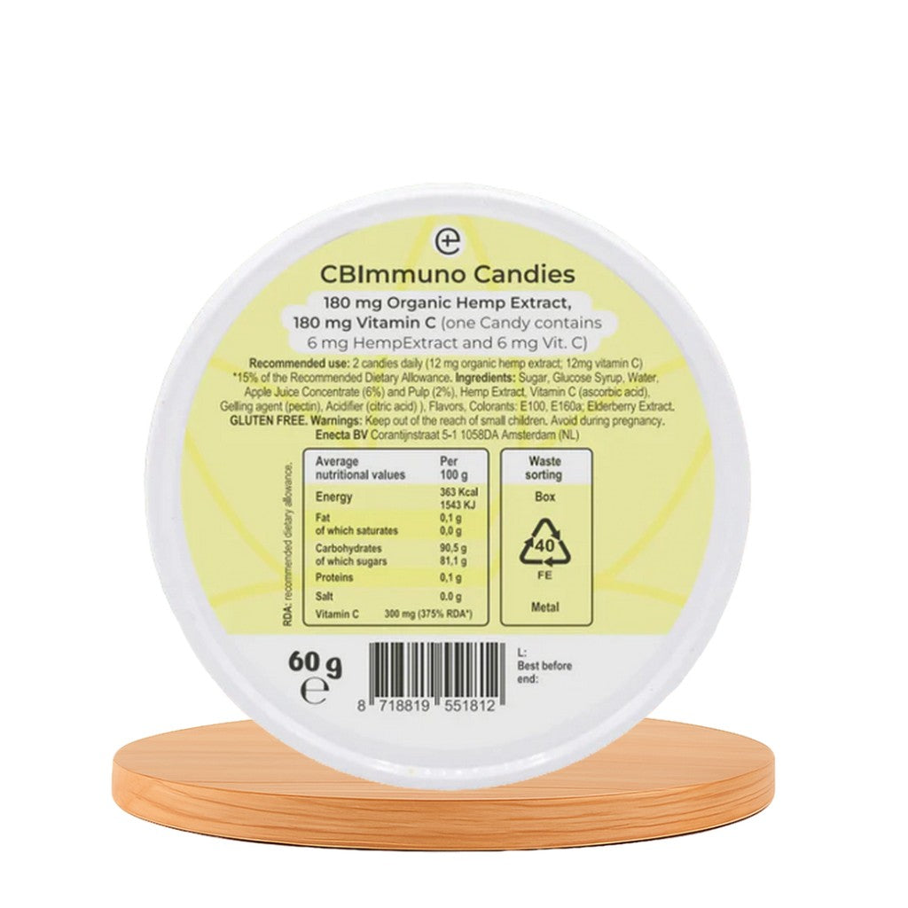 Gomas de apoio imunitário com extrato de cânhamo e vitamina C. 60g